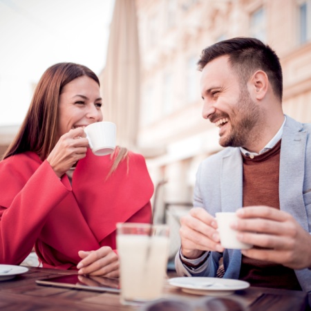 Two career-driven singles making time to have a coffee date together
