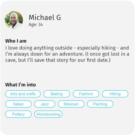 Man's dating profile