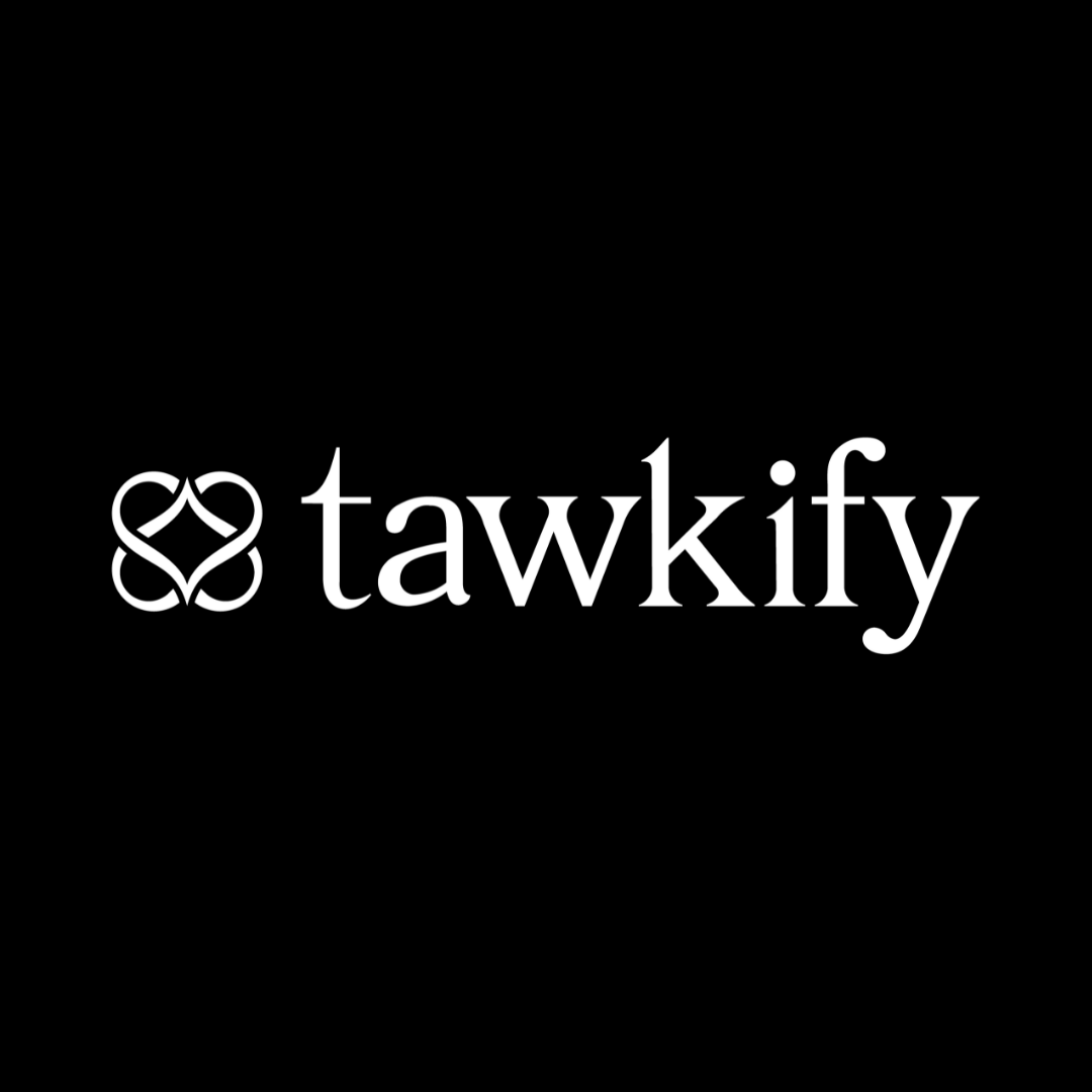 tawkify logo on a black background